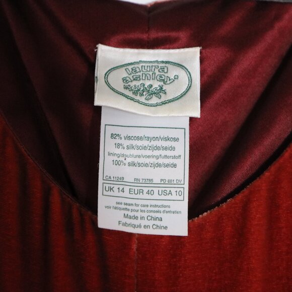 Laura Ashley Vintage 90s Velvet Maxi Dress 10 Boho Fairy Romantic Silk Burnt Red - Picture 3 of 6